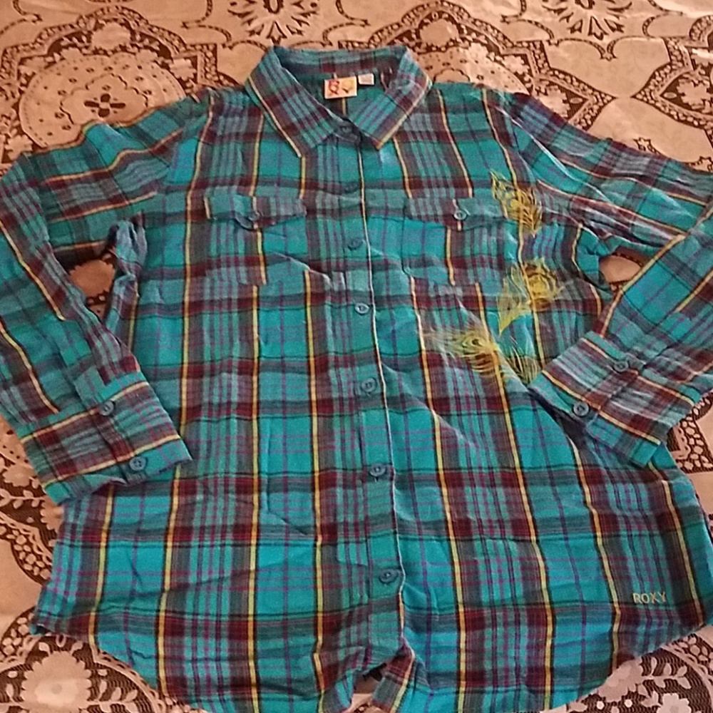 Roxy XL ( junior believe ) plaid button up top